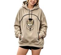Women's Oversized Cat Pouch Hoodie Pet Window Sweatshirt with Zip Pockets | Works with a small dog too; the soft gathered opening gives a cosy spot to peek out from.