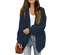 Women's Oversized Chunky Knit Cardigan with Pockets, Open Front Batwing Sleeve Sweater, Casual Loose Fit Long Sleeve Outerwear Navy