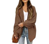 Women's Oversized Chunky Knit Cardigan with Pockets, Open Front Batwing Sleeve Sweater, Casual Loose Fit Long Sleeve Outerwear Brown