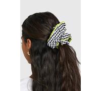 Womens Oversized Contrast Stitch Gingham Scrunchie - Black - One Size, Black