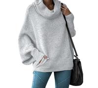 Women's Oversized Cowl Neck Sweaters Batwing Long Sleeve Casual Loose Slouchy Knit Jumper Sweater with Pockets Light Gray