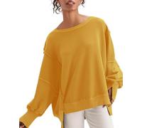 Women's Oversized Crew Neck Sweatshirt Long Sleeve Split Hem Pullover For Fall and Winter, Giner, XL