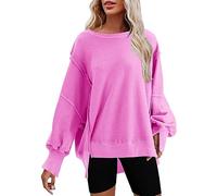 Womens Oversized Crewneck Solid Color Sweatshirt Side Slit Long Sleeve Pullover Fit Tops Half Zip Sweatshirt Women