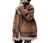 Women's Oversized Faux Suede Motorcycle Jacket Fleece Lined Leather Jacket Lambskin Coat Women's Real Coat, brown, XXL