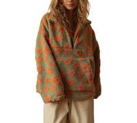 Women's Oversized Floral Sherpa Pullover Half Zip Sweatshirt Flower Print Casual Fleece Jacket Cozy Warm for Fall Winter (Green,L)