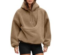 Women's Oversized Hooded Sweatshirt with Front Pocket Carry Bag for Cats Friends (Khaki, L)