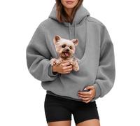 Women's Oversized Hooded Sweatshirt With Pocket Front Carry Pouch For Small And Cats - Kangaroo Pocket Sweatshirt Light Gray