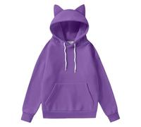 Women's Oversized Hoodie, 2025 New Short Jacket Female Chic Cat Ear Sweatshirts Cute Hoodie Y2K Casual Coat Loose Coats Plain Clothes Loungewear with Pocket Sweatshirt, Dark Purple, S