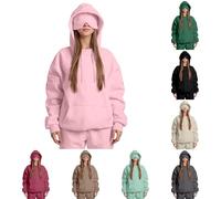 Women's Oversized Hoodies Built In Eye Mask Comfort Airplane Mode Travel Hoodie Zippered Pocket On The Cuff Fleece Ladies Hooded Sweatshirts Hoody Pullover With Hidden Pockets Soft Sweatshirt Beige