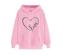 Womens Oversized Hoodies Casual Long Sleeve Drawstring Pullover Tops Heart Pattern Printed Hooded Sweatshirts with Pocket Girls' Festival Outfits Athletic Sweat Shirts Large 8-18