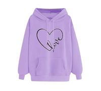 Womens Oversized Hoodies Casual Long Sleeve Drawstring Pullover Tops Heart Pattern Printed Hooded Sweatshirts with Pocket Girls' Festival Outfits Athletic Sweat Shirts Large 8-18