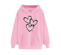 Womens Oversized Hoodies Casual Long Sleeve Drawstring Pullover Tops Heart Pattern Printed Hooded Sweatshirts with Pocket Girls' Festival Outfits Athletic Sweat Shirts Large 8-18