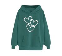 Womens Oversized Hoodies Casual Long Sleeve Drawstring Pullover Tops Heart Pattern Printed Hooded Sweatshirts with Pocket Girls' Festival Outfits Athletic Sweat Shirts Large 8-18