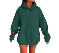 Womens Oversized Hoodies Casual Long Sleeve Plain Pullover dress Fashion Tops Trendy Solid Color Hoodie Autumn Winter Ladies Cute Sweatshirts with Pockets (Blackish Green, XXL)