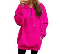 Womens Oversized Hoodies Fall Long Sleeve Drawstring Half Zip Fleece Sweatshirts With Kangaroo Pockets Fashion Loose Casual Pullover Hoody Plain Tops for Women Hot Pink