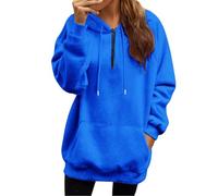 Womens Oversized Hoodies Fall Long Sleeve Drawstring Half Zip Fleece Sweatshirts With Kangaroo Pockets Fashion Loose Casual Pullover Hoody Plain Tops for Women Blue