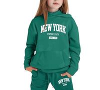 Women's Oversized Letter Print Graphic Fleece Pullover Hoodie with Front Pocket, Soft Long Sleeve Sweatshirt for Casual Daily Wear (Dark Green, 4-5 Years)