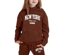 Women's Oversized Letter Print Graphic Fleece Pullover Hoodie with Front Pocket, Soft Long Sleeve Sweatshirt for Casual Daily Wear (Coffee, 4-5 Years)