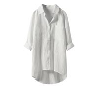 Women's Oversized Linen Shirts Blouses Tops UPF 50+ Long Sleeve UV Sun Protection Shirts Fishing Hiking High Low Button Down Dress Shirt Swim Cover Up for Women White