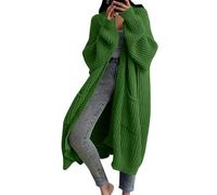 Womens Oversized Long Knitted Cardigan - Winter Chunky Cardigans for Women UK Cozy Casual Thick Cardigans Ladies Open Front Chunky Knitwear with Pockets Green