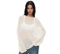 Women's Oversized Long Sleeve Sheer Mesh Knitted Jumper Tops Summer Loose Hollow Out Pullover Jumper Shirt Beach, beige, S