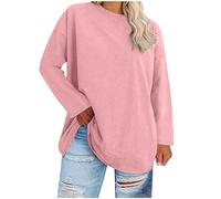 Womens Oversized Long Sleeve Tshirt Essentials Basic Round Neck Long Sleeve Sweatshirt Ladies Lightweight Pullover Jumpers Cotton T Shirts Solid Color Comfy Loose Tunic Tee Shirts Tops Going Out