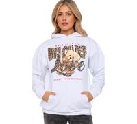 Women's Oversized Printed Hoodie Long Sleeve Hooded Neck MISCHIEF Teddy Graphic Print Sweatshirt Ladies Hoody With Adjustable Drawstring Front Pockets Baggy Jumper White-8-10