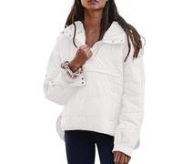 Women's Oversized Pullover Puffer Jacket Long Sleeve Hooded Lightweight Warm Quilted Hoodies Coat White
