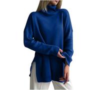 Women's Oversized Sweater UK Clearance Ladies Knitted Jumpers Side Split Sweatshirts Long Sleeve Pullover Turtleneck Sweatshirt Plain Jumper Baggy Loose Fit Blouse Warm Cosy Tops Outdoors Knitwear