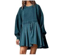 Womens Oversized Sweatshirt Dress Casual Crewneck Long Sleeve Pullover Tops Pleated Patchwork Pleated Relaxed Fit Sweatshirt Solid Mini Dress