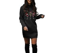 Womens Oversized Sweatshirt Dress Long Oversized Crew Neck Sweatshirts Christmas Print Wine Glass Graphic Jumpers Christmas Costume for Cocktail Party