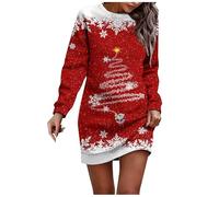 Womens Oversized Sweatshirt Dress Long Sleeve Crew Neck Christmas Sparkle Dress Xmas Wine Glass Printed Dresses Long Tops to Wear with Leggings Going Out Casual Crew Neck Midi Dresses Party Costumes