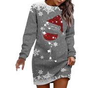 Womens Oversized Sweatshirt Dress Long Sleeve Crew Neck Christmas Sparkle Dress Xmas Wine Glass Printed Dresses Long Tops to Wear with Leggings Going Out Casual Crew Neck Party Costumes
