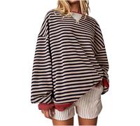 Womens Oversized Sweatshirts Hoodie Crewneck Tunic Tops Striped Print Color Block Pollover Sweater Teen Girls Y2K Clothes Streetwear,M