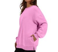 Womens Oversized Sweatshirts Loose Long Sleeve Fit Womens Oversized Sweatshirts Crewneck Long Sleeve Tops Pullover Fall Fashion Clothes With Pocket Junior Girls Sweatsuits (Hot Pink, M)