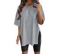 Women's Oversized T-Shirt Side Split Tees Maternity Tops Yoga Plus Size Loose Fit Crew Neck Casual Workout Pregnancy Grey L