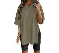 Women's Oversized T-Shirt Side Split Tees Maternity Tops Yoga Plus Size Loose Fit Crew Neck Casual Workout Pregnancy Green XXL