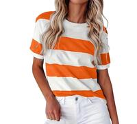 Womens Oversized T Shirt,Summer European And Border Fashion Stripe Print Round Neck Short Sleeve Casual T Shirt Women