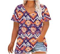 Women's Oversized T-Shirts Clearance,Ladies Plus-Size V-Neck Short Sleeve Floral Printed Elegant Tunic Tops Summer Basic Going Out Tees Casual Loose Comforty Blouses Trendy Clothes UK Size XL-5XL