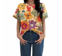 Women's Oversized T Shirts Short Sleeve Plain V Neck Shirt Basic Tees Loose Cotton Tops Sleeved Round Printed Spring/Summer Blouse for Women UK Clothes Ladies White Square Top Silk Womens