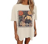 Womens Oversized Tshirt Flower Graphic Tees Nashville Music Short Sleeve Shirts Summer Casual Loose Beach Tops, F-apricot2, L