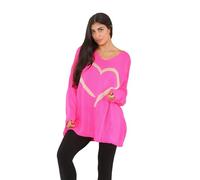Womens Oversized Tunic Quirky Heart Knit Jumper Plus Size Sweater Ladies Winter Fashion Pullover Sweatshirt Long Sleeve Tunic Casual Wear Baggy Jumpers (Cerise UK 16-18)