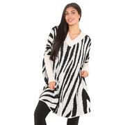 Womens Oversized Tunic Small Zebra Print Knitted Jumper Plus Size Sweater Ladies Winter Fashion Pullover Sweatshirt Long Sleeve Tunic Casual Wear Baggy Jumpers (Stone UK 24-26)