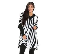 Womens Oversized Tunic Small Zebra Print Knitted Jumper Plus Size Sweater Ladies Winter Fashion Pullover Sweatshirt Long Sleeve Tunic Casual Wear Baggy Jumpers (White UK 24-26)