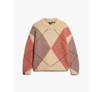 Women's oversized V-neck pullover with diamond pattern Superdry Blanc L