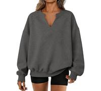 Womens Oversized V Neck Sweatshirts Long Sleeve Tops for Ladies Winter Plain Fashion Autumn Sweatshirt Relaxed Sweater Tops Fleece Loungewear Fall Casual Smart Pullover for Leggings S-XXXL 2028