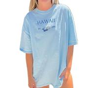 Womens Oversized Vintage Embroidered Graphic Tshirts Short Sleeve Baggy Tee Shirts Teen Preppy Coastal Summer Tops (Blue, M)