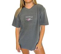 Womens Oversized Vintage Embroidered Graphic Tshirts Short Sleeve Baggy Tee Shirts Teen Preppy Coastal Summer Tops (Black, M)