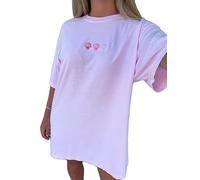 Womens Oversized Vintage Embroidered Graphic Tshirts Short Sleeve Baggy Tee Shirts Teen Preppy Coastal Summer Tops (Pink, XL)
