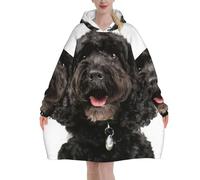 Women's Oversized Wearable Blanket Hoodie Blanket Sweatshirt Flannel Pullover Blanket,Puppy Black Cockapoo